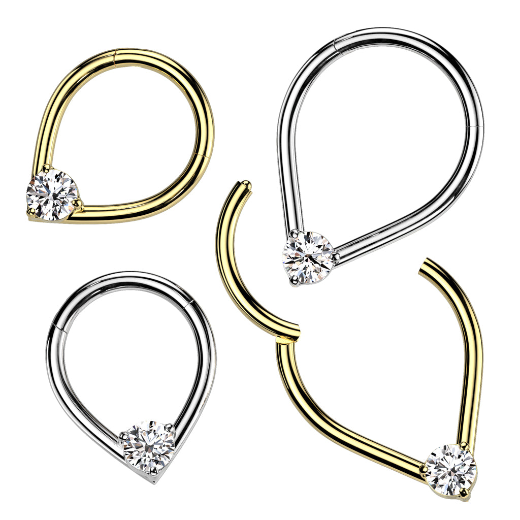 PREMIUM Almond Crystal Hinged Segment Ring 16g