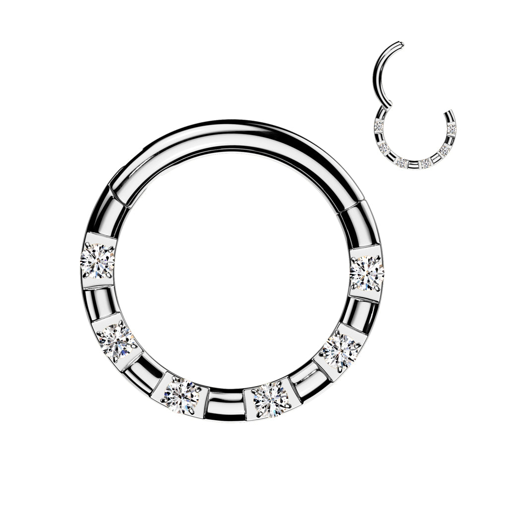 PREMIUM Patterned Crystal Hinged Segment Ring 16g