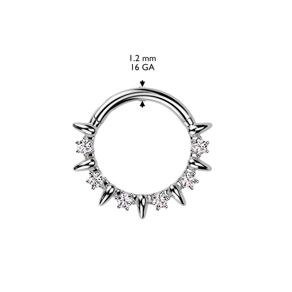 Premium Surgical Steel Claw-Set Crystal & Spike Hinged Segment Ring 16g