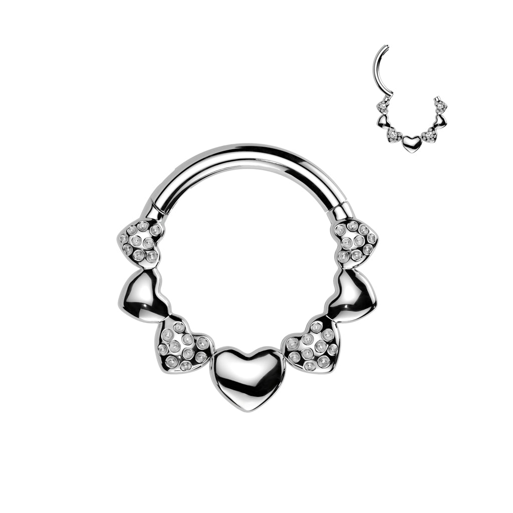 Premium Alternating Hearts Hinged Segment Ring 16g