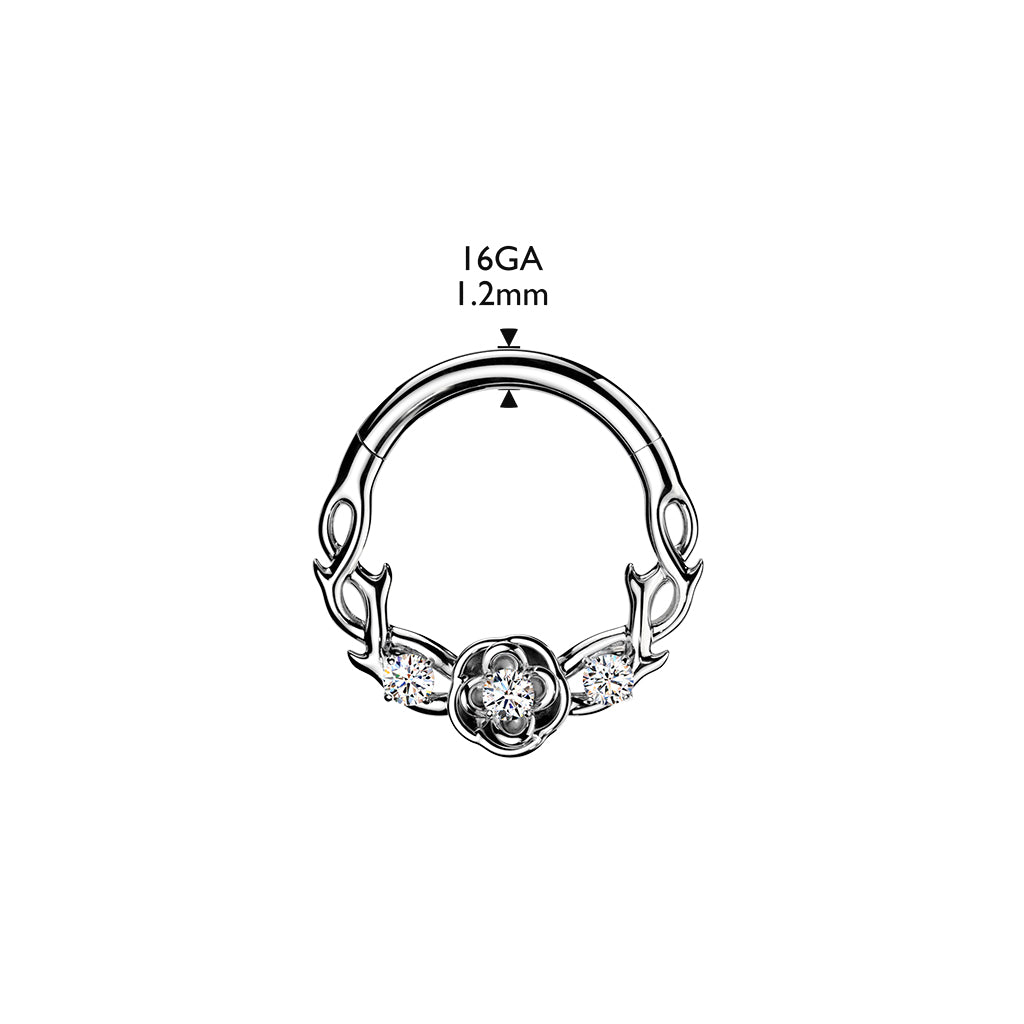Premium Crystal Rose Vine Hinged Segment Ring 16g