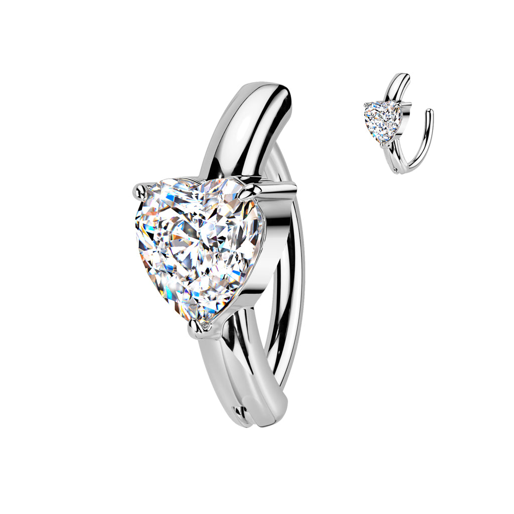 Claw-Set Centered Crystal Heart Clicker 14g