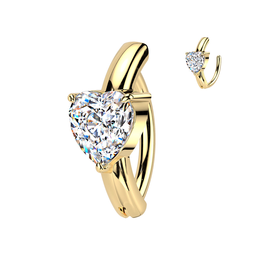 Claw-Set Centered Crystal Heart Clicker 14g