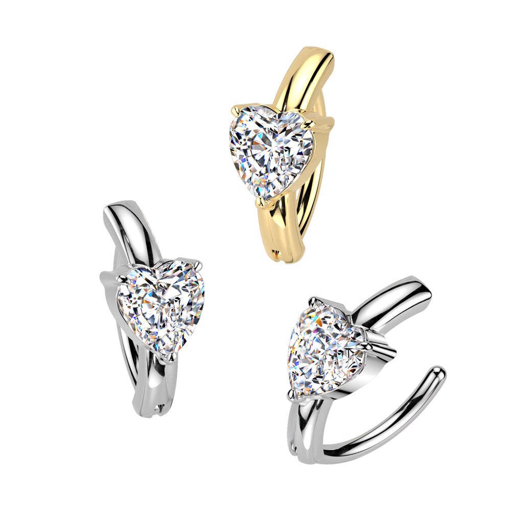 Claw-Set Centered Crystal Heart Clicker 14g