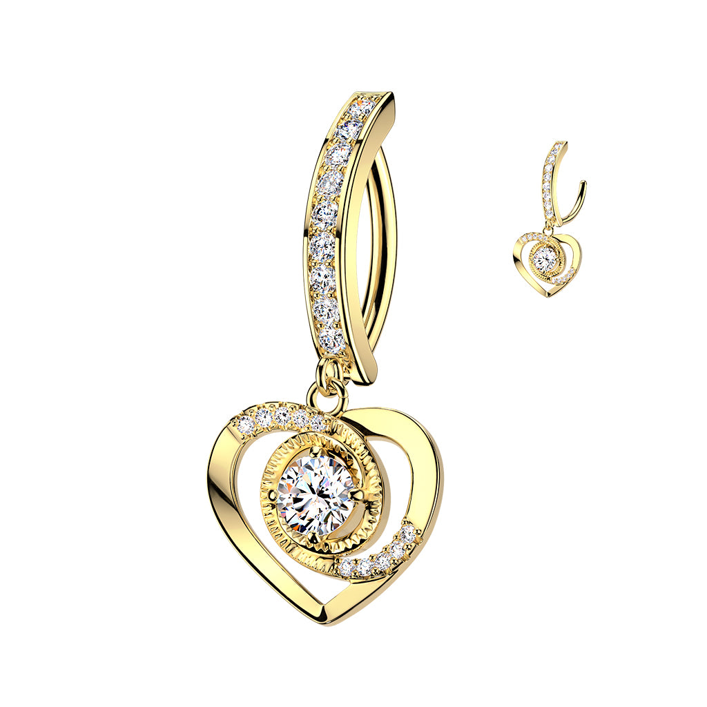 Crystal Heart Glow Dangle Clicker 14g