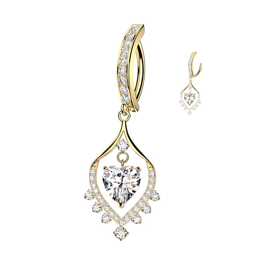 Crystal Heart Drop Dangle Clicker 14g