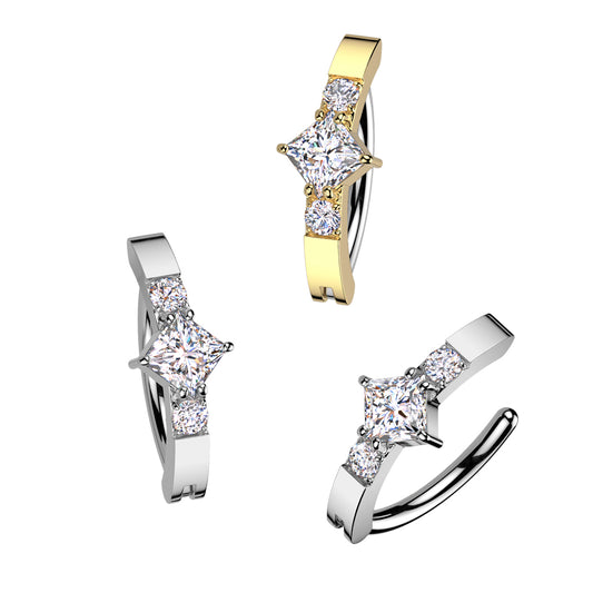 Square Claw-Set Crystal Clicker 14g