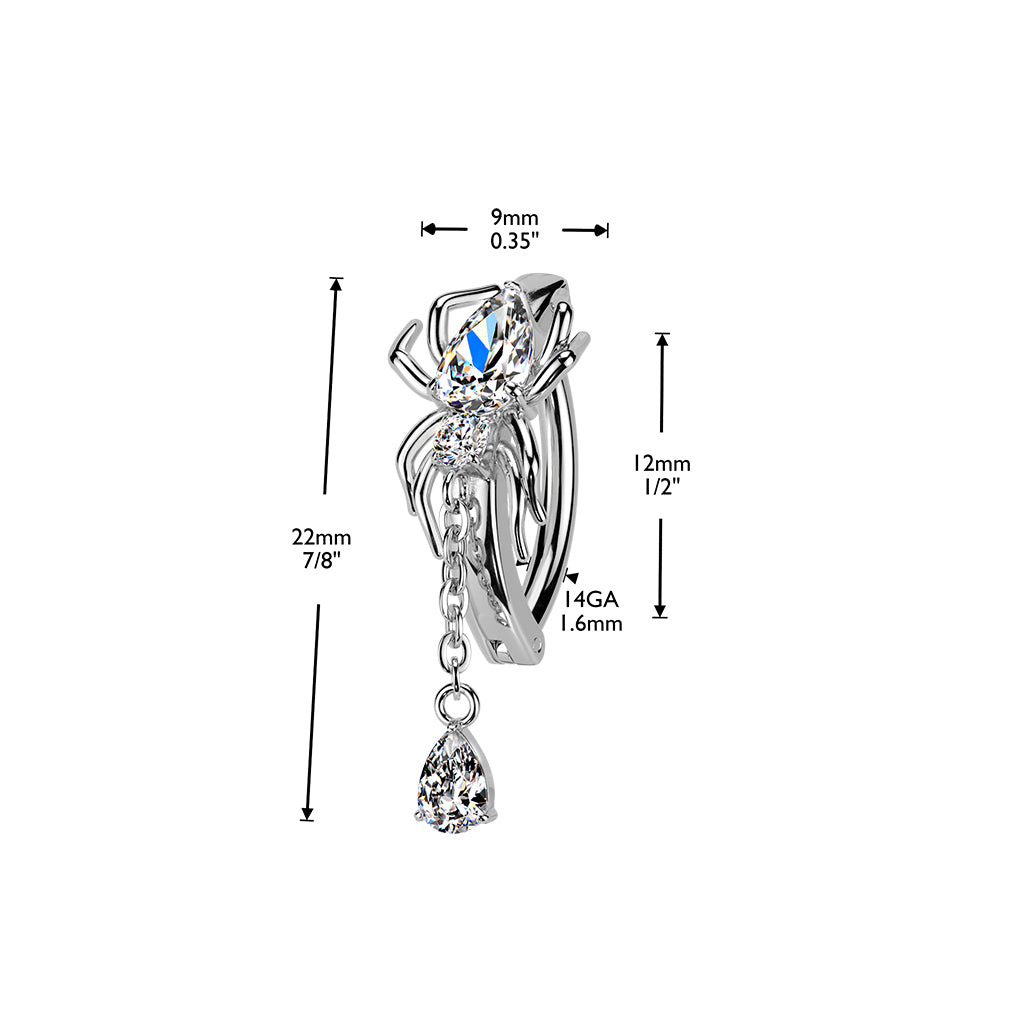 Claw-Set Crystal Spider Belly Clicker Dangle 14g