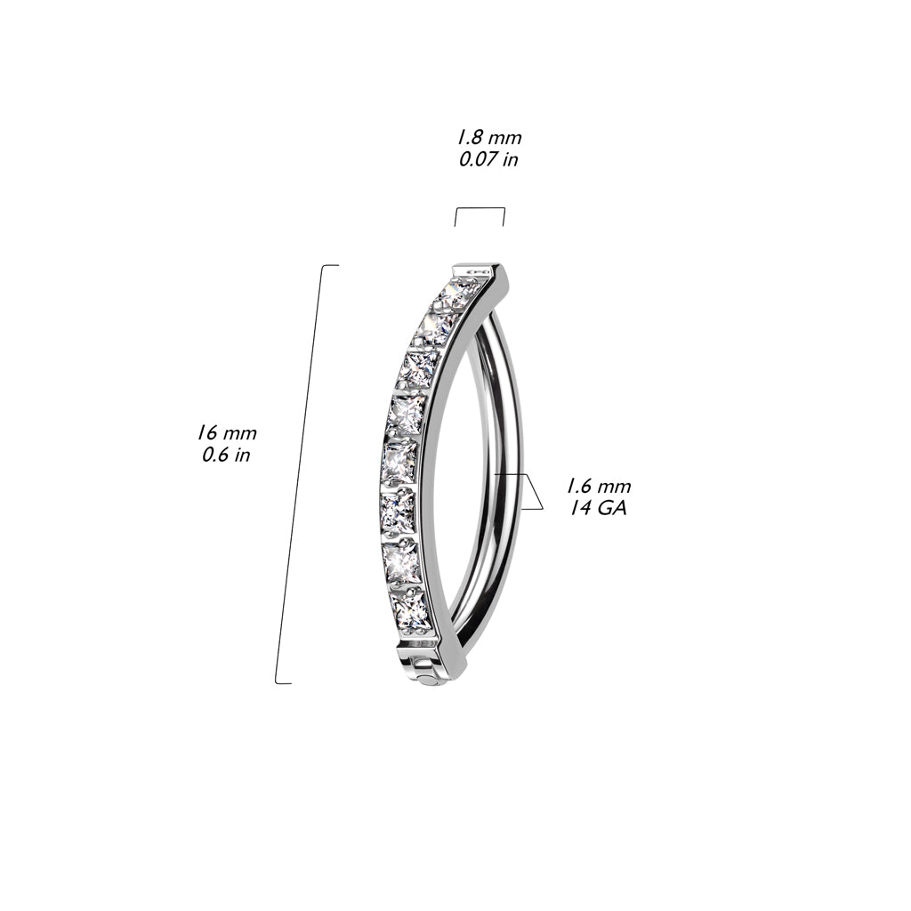 Premium G23 Titanium Single Row Square Claw-Set Crystal Navel Clicker 14g