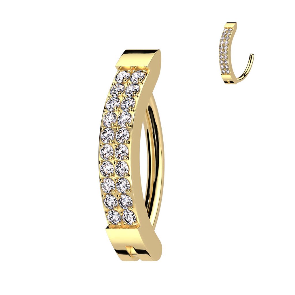 Double Row Claw-Set Crystal Navel Clicker 14g