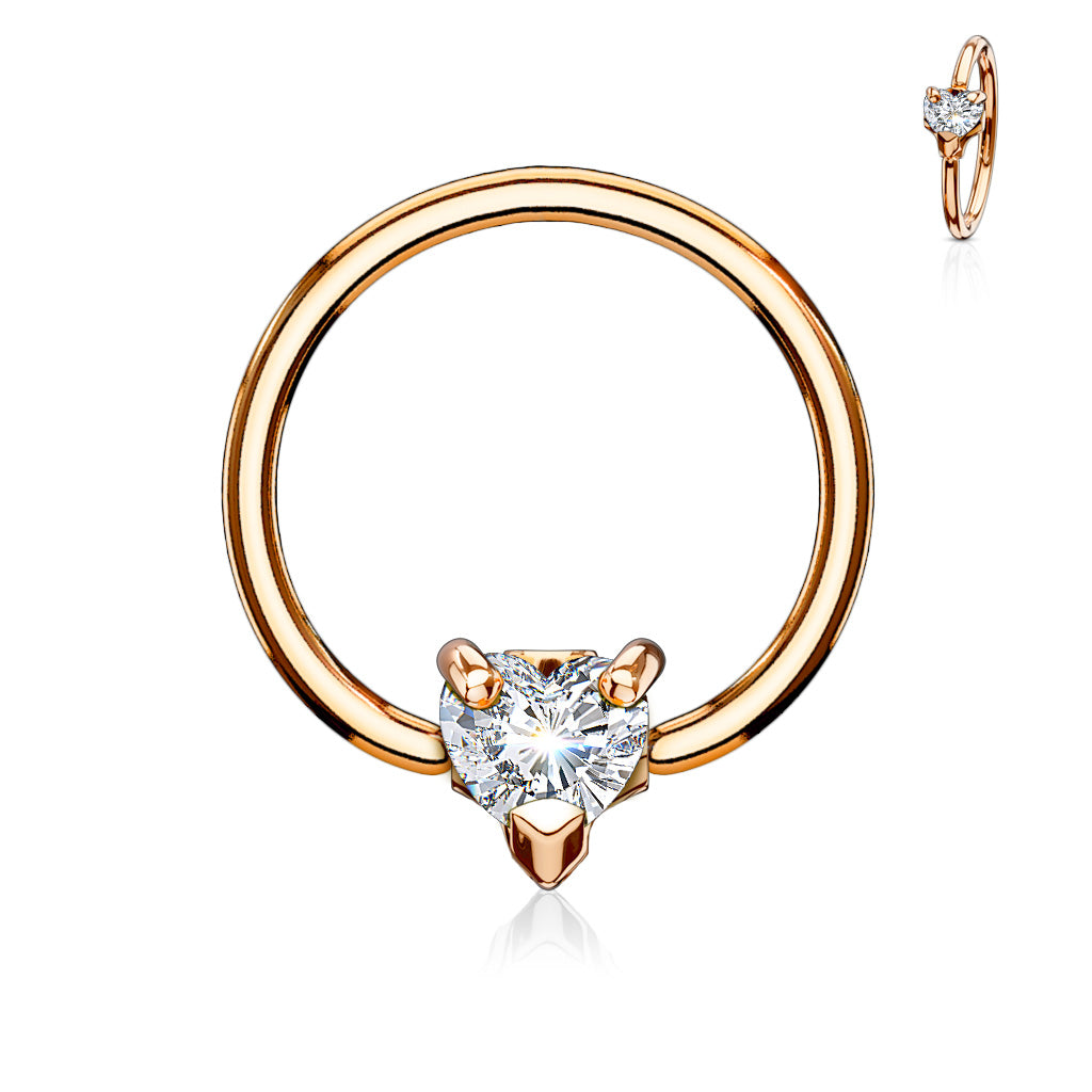 Heart Crystal Claw-Set Captive Bead Ring 16g - 14g