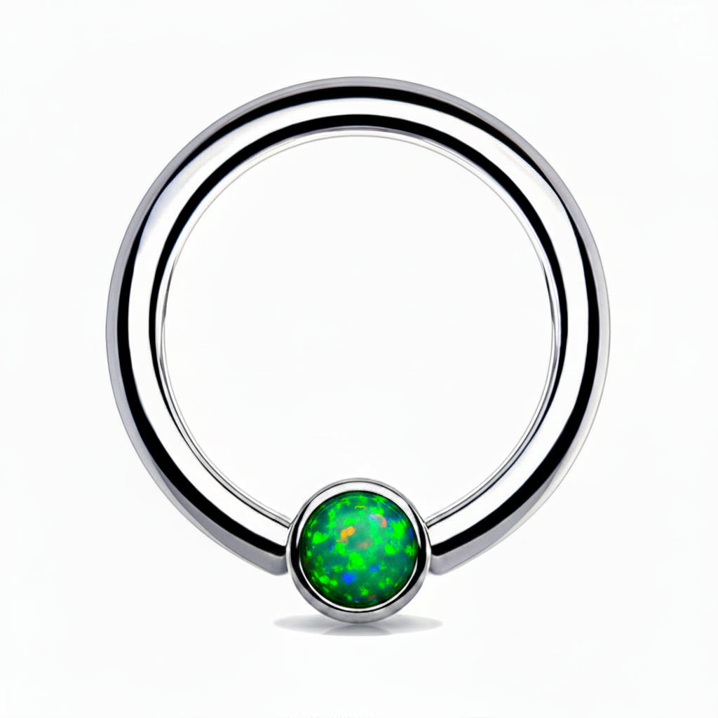 Premium Flat Opal Bezel-Set Captive Bead Ring 16g - 14g