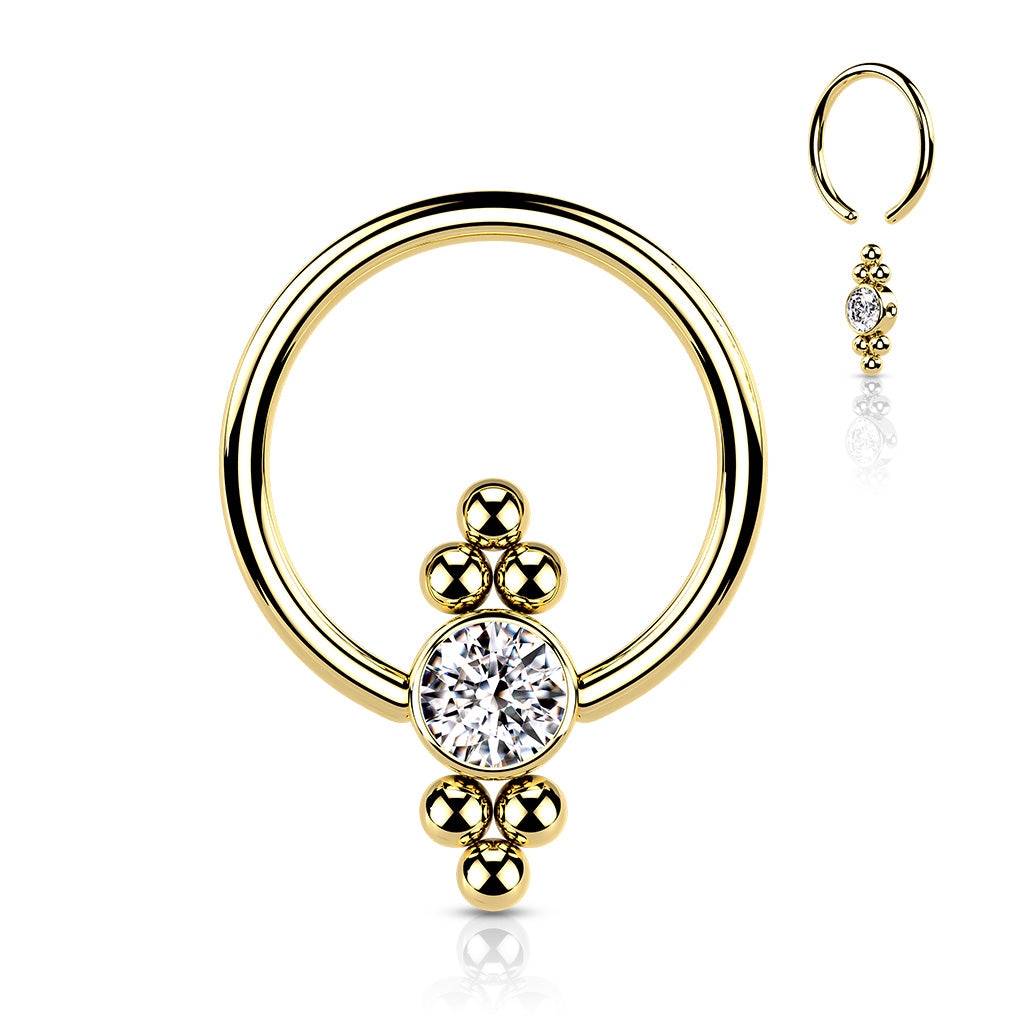 Dotwork Jewel Captive Bead Ring 16g