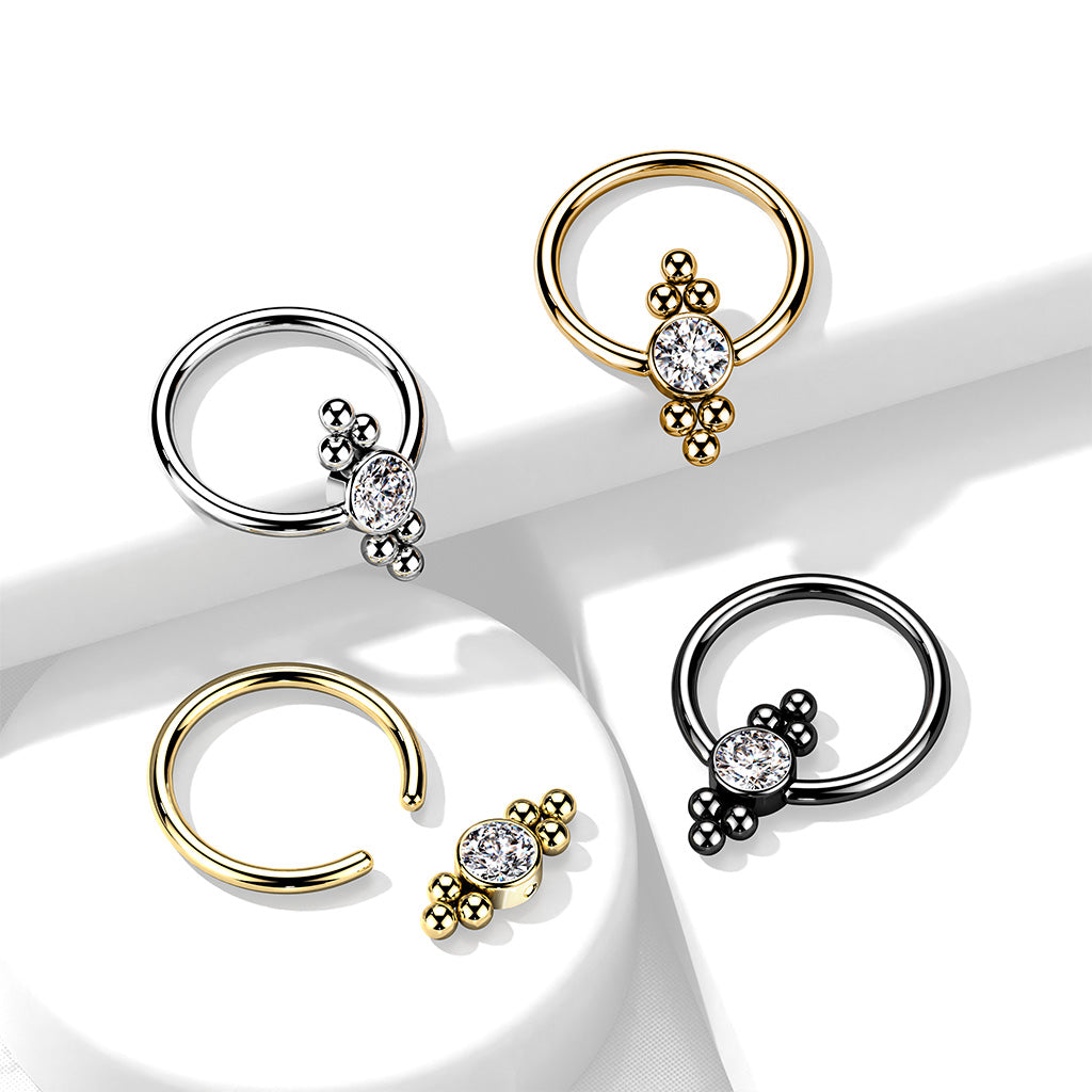 Dotwork Jewel Captive Bead Ring 16g