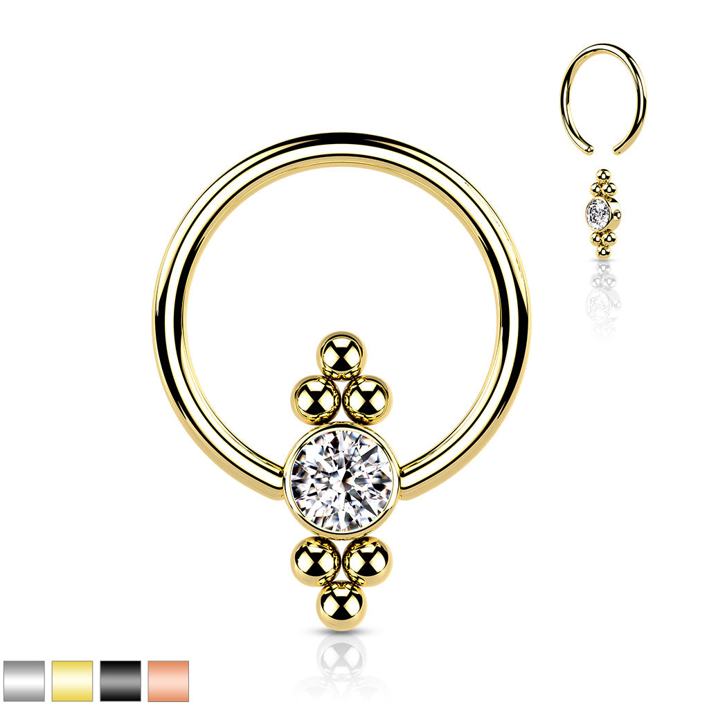 Dotwork Jewel Captive Bead Ring 16g