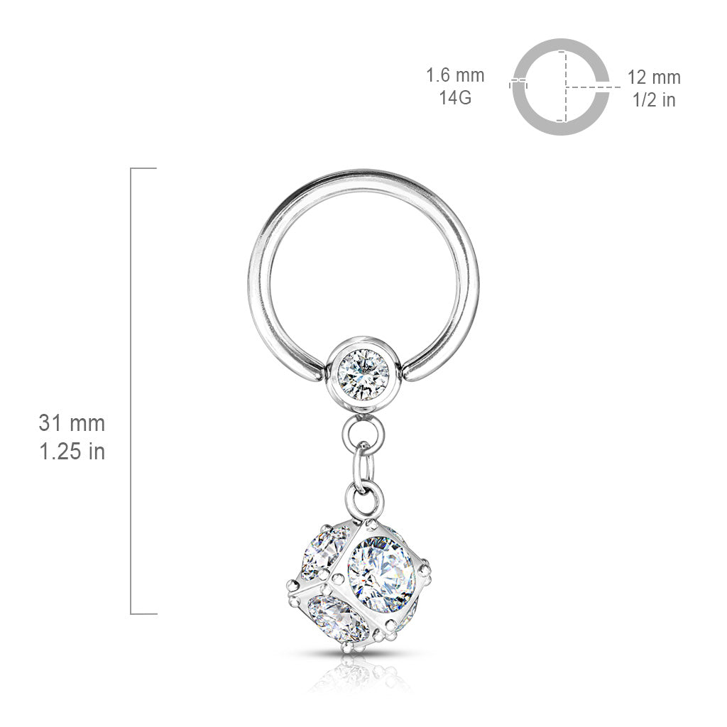 Surgical Steel Jewel Chain Captive Bead Ring 14g