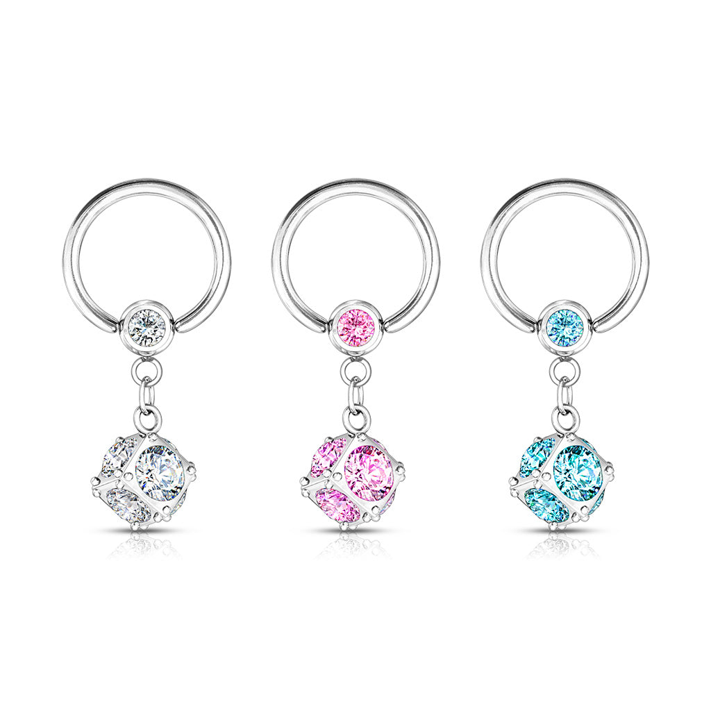 Surgical Steel Jewel Chain Captive Bead Ring 14g