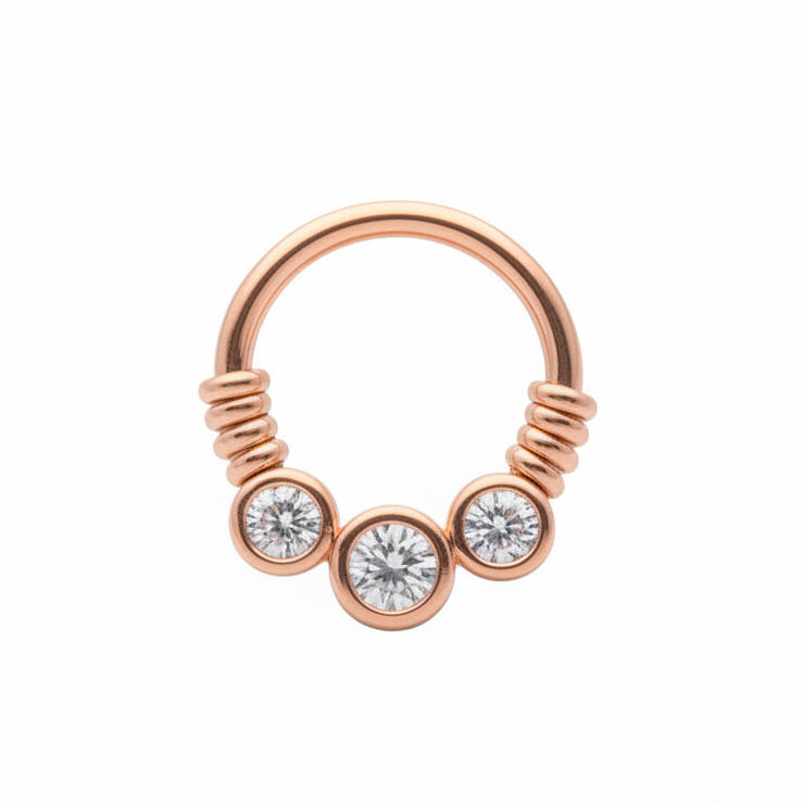 Rose Gold 3-Bezel-Set Crystal Bendable Ring 16g