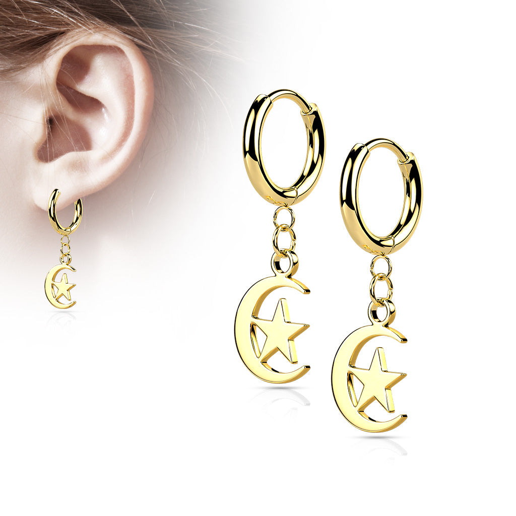 Moon & Star Dangle Cuff Earrings