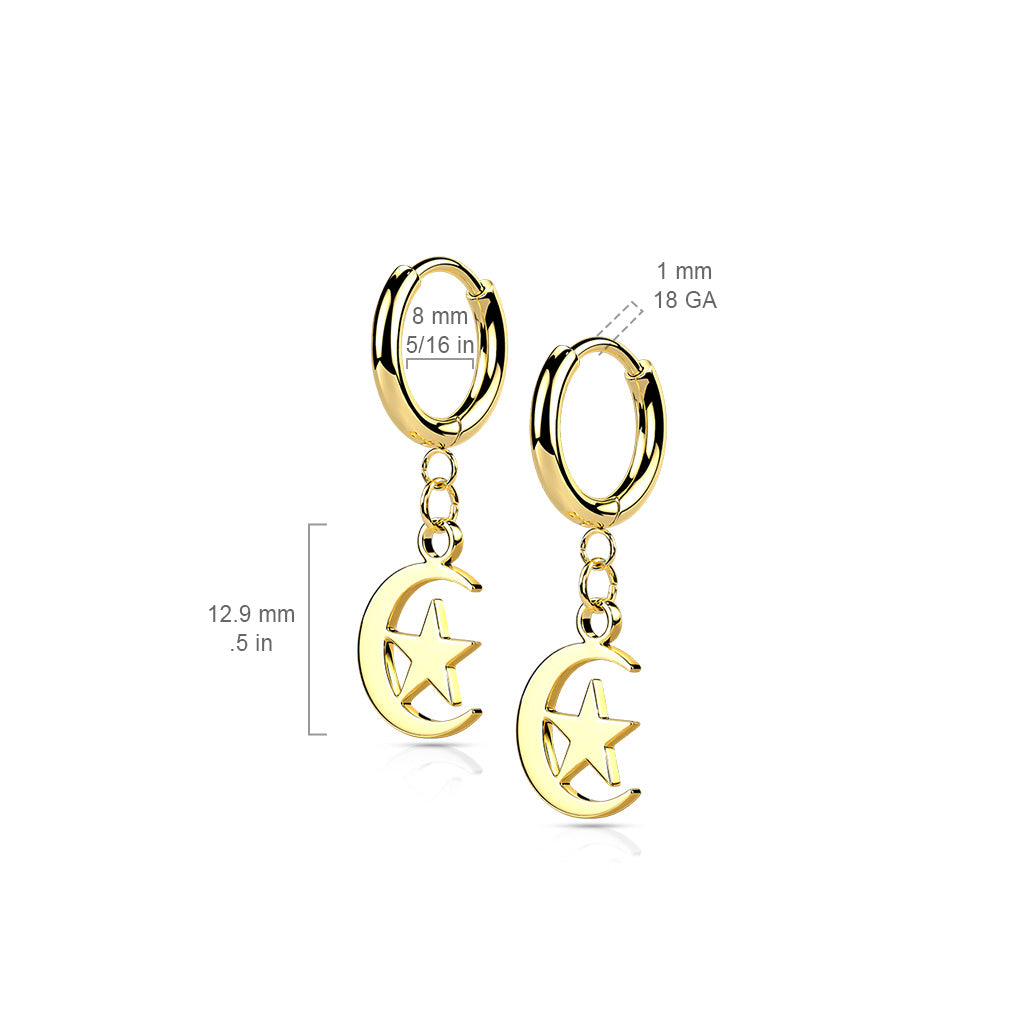 Moon & Star Dangle Cuff Earrings 18g