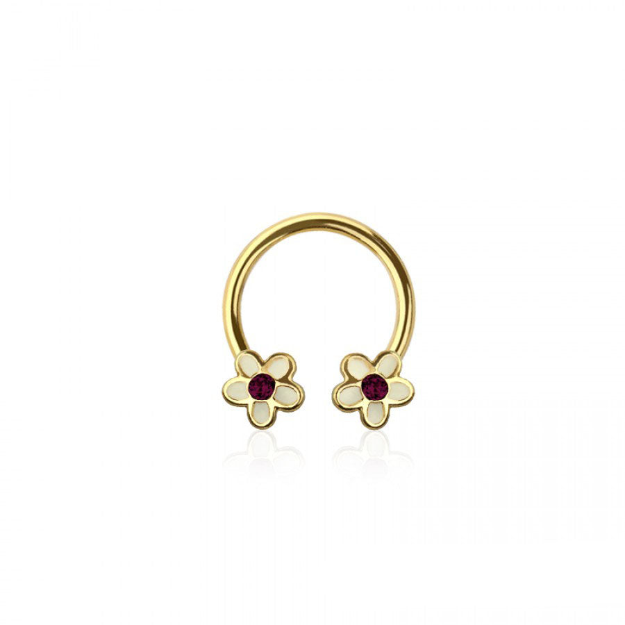 Ruby-heart Flower Circular Barbell 16g