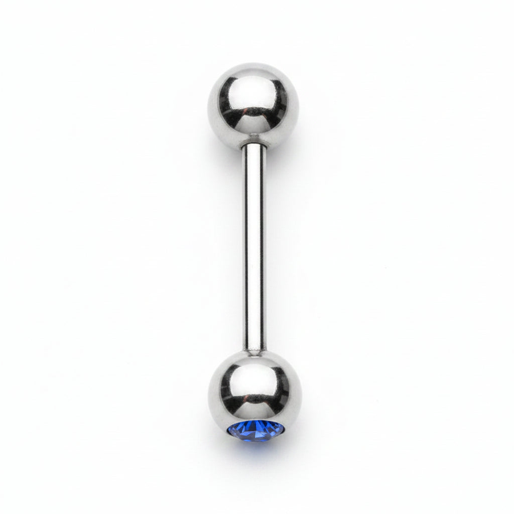 Premium Surgical Steel Bezel-Set Crystal Tongue Barbell 14g