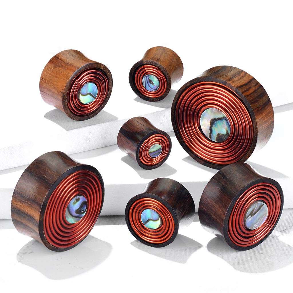 Sono Wood with Mother of Pear Inlay and Coiled Copper Wire 00, 1-2, 9-16, 5-8, 3-4, 7-8, 1.