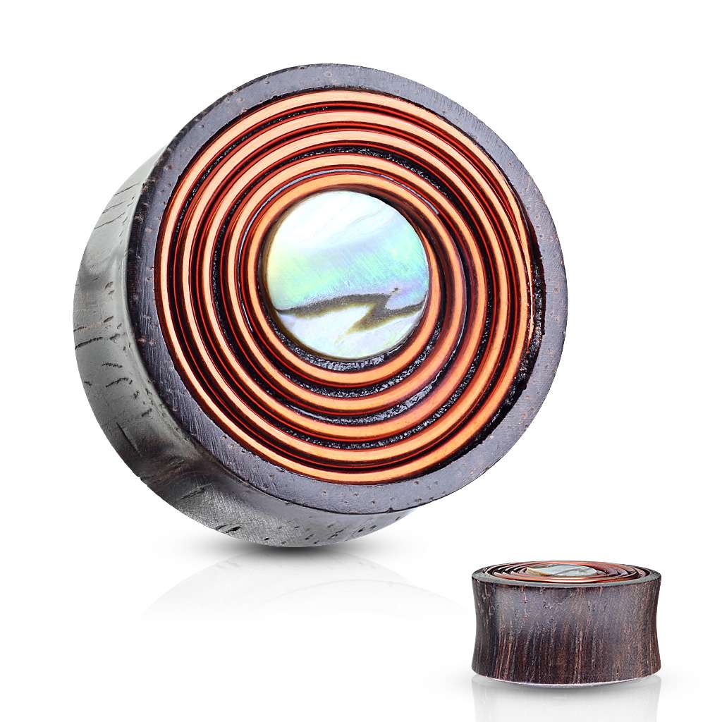 Sono Wood with Mother of Pear Inlay and Coiled Copper Wire 00, 1-2, 9-16, 5-8, 3-4, 7-8, 1