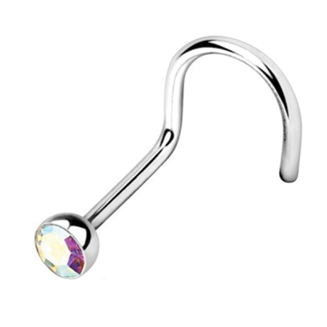 Surgical Steel Threaded Crystal Nose Screw Teal