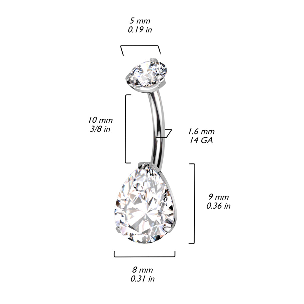 Premium G23 Titanium Pear Claw-Set Crystal Navel Barbell 14g