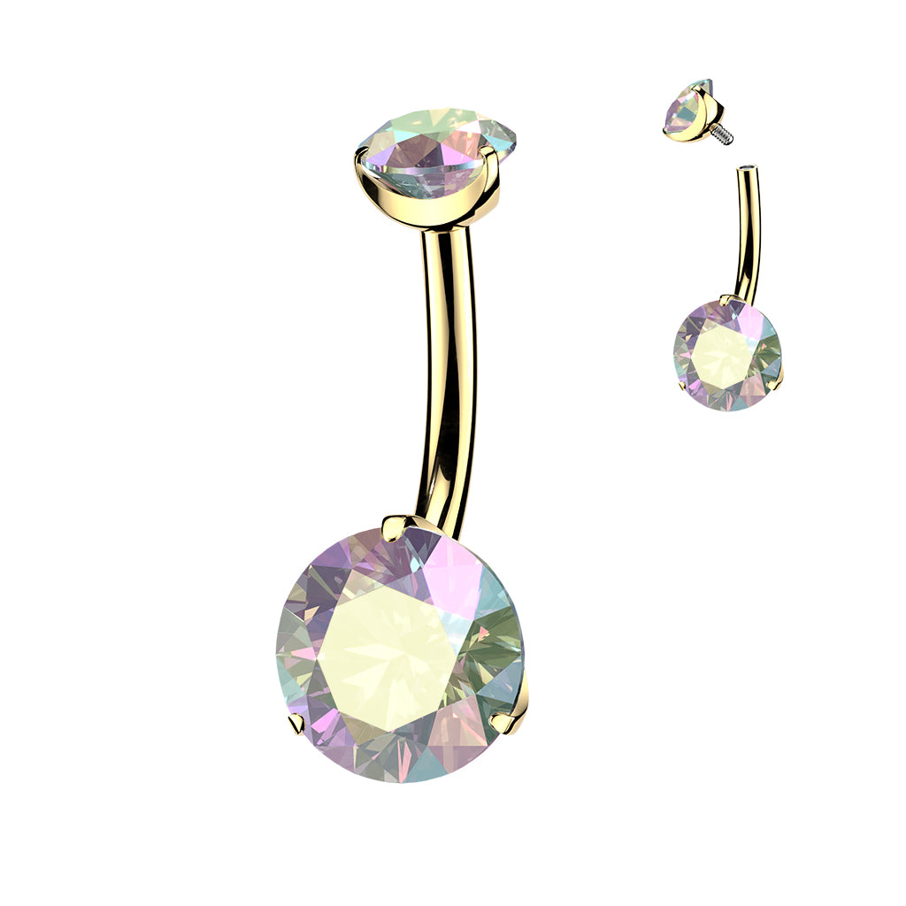 Premium G23 Titanium 24k Gold‑Coated Claw‑Set Crystal Navel Barbell 14g