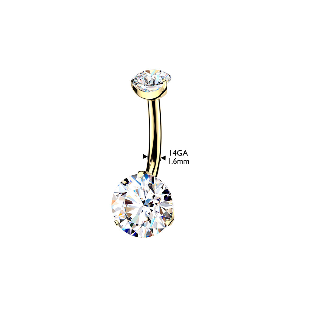 Premium G23 Titanium 24k Gold PVD Claw-Set Crystal Navel Barbell 14g