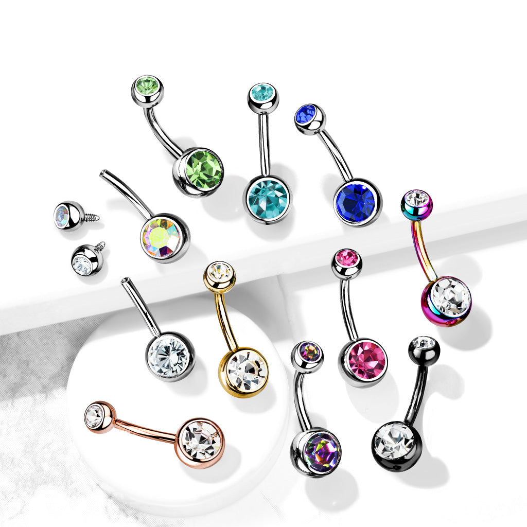 Premium G23 Titanium Crystal Navel Barbell 14g