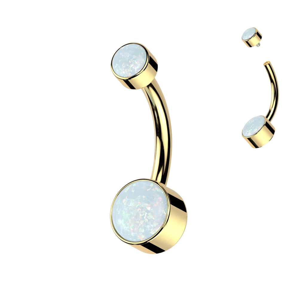 PREMIUM Titanium Bezel-Set Opal Navel Barbell 14g