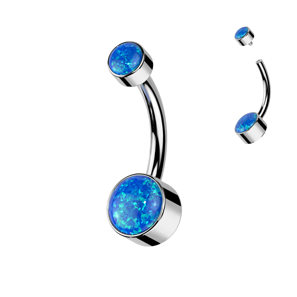 PREMIUM Titanium Bezel-Set Opal Navel Barbell 14g