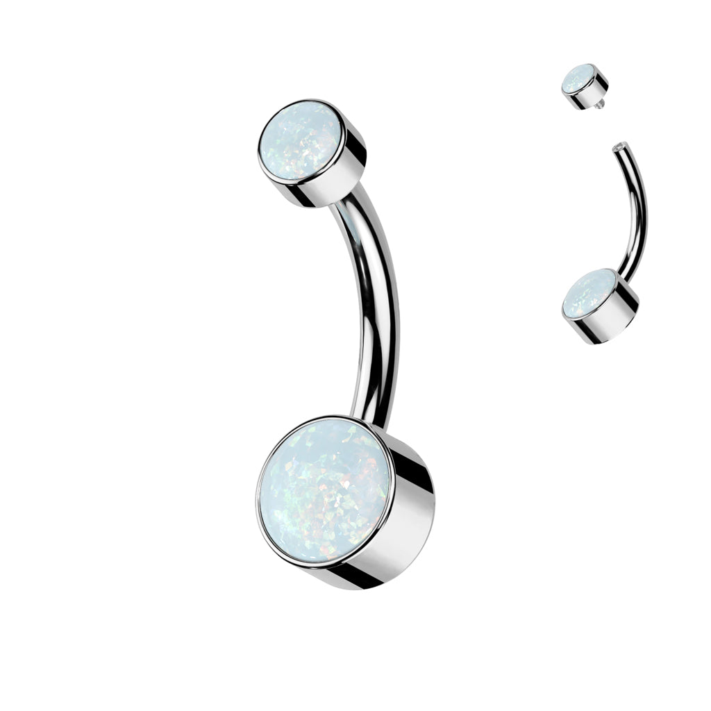 PREMIUM Titanium Bezel-Set Opal Navel Barbell 14g
