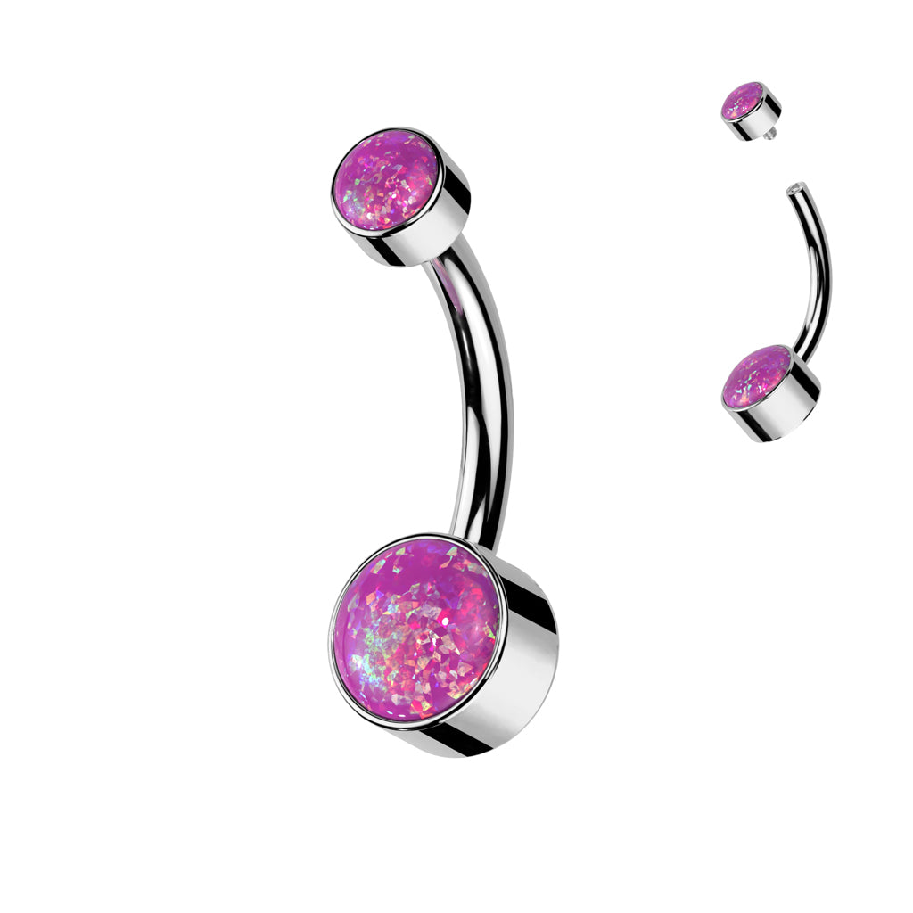 PREMIUM Titanium Bezel-Set Opal Navel Barbell 14g