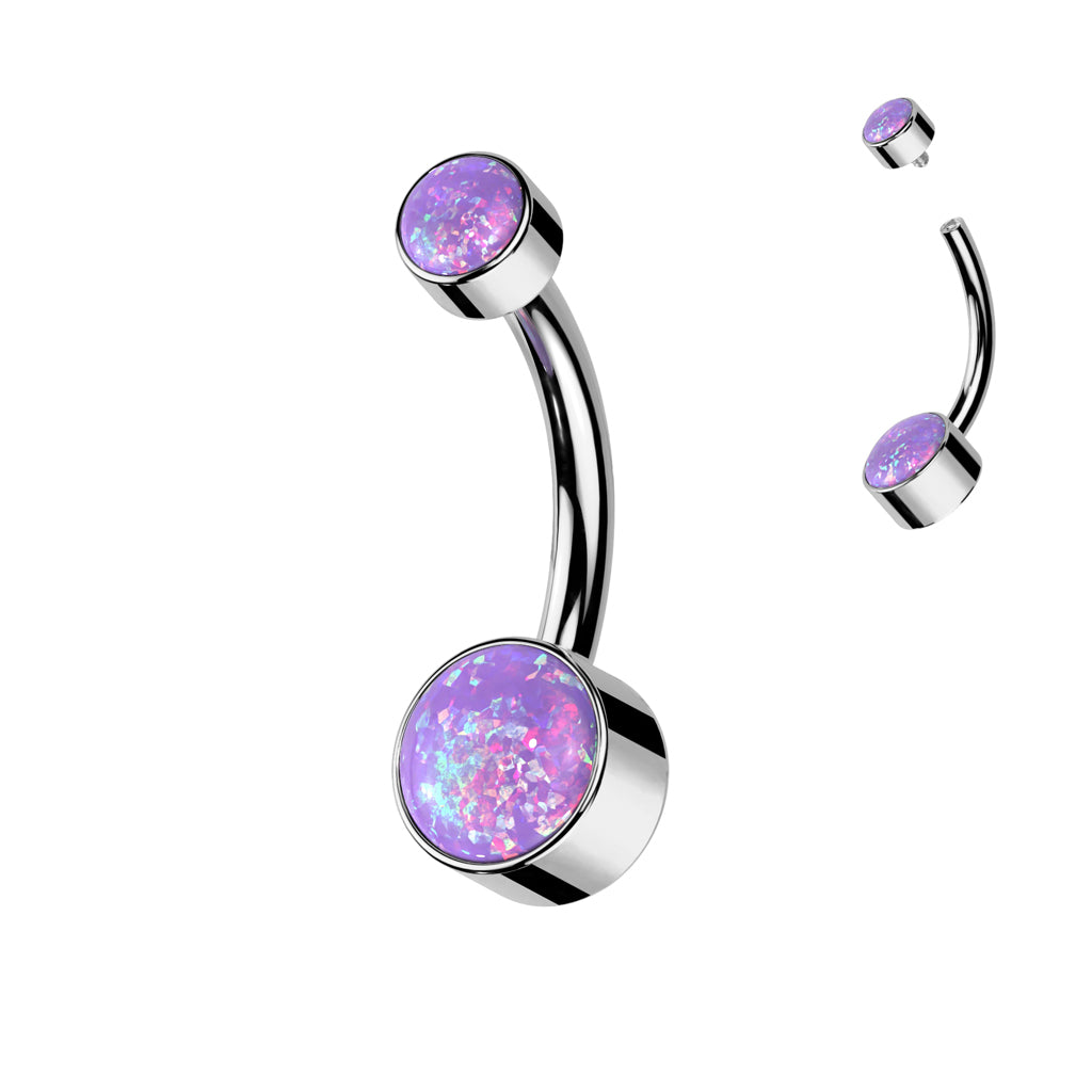 PREMIUM Titanium Bezel-Set Opal Navel Barbell 14g
