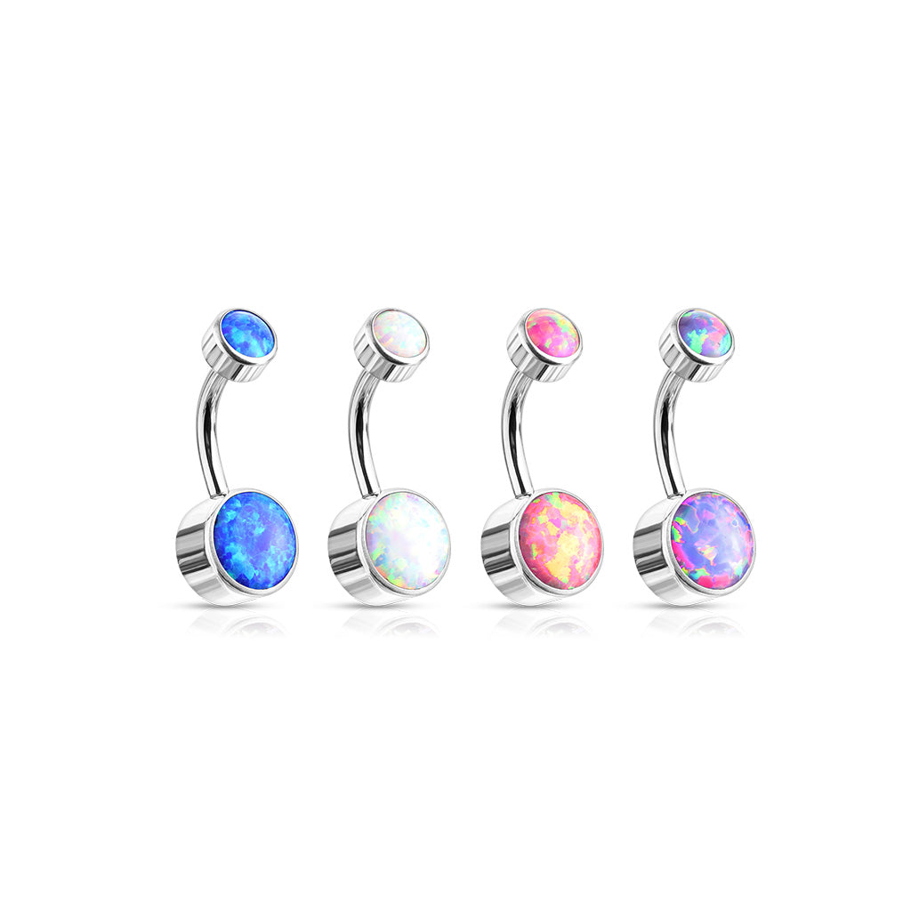 PREMIUM Titanium Bezel-Set Opal Navel Barbell 14g