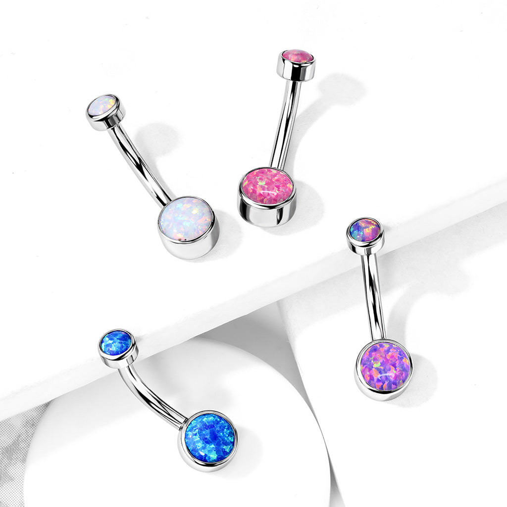 PREMIUM Titanium Bezel-Set Opal Navel Barbell 14g