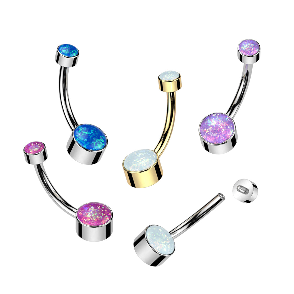 PREMIUM Titanium Bezel-Set Opal Navel Barbell 14g
