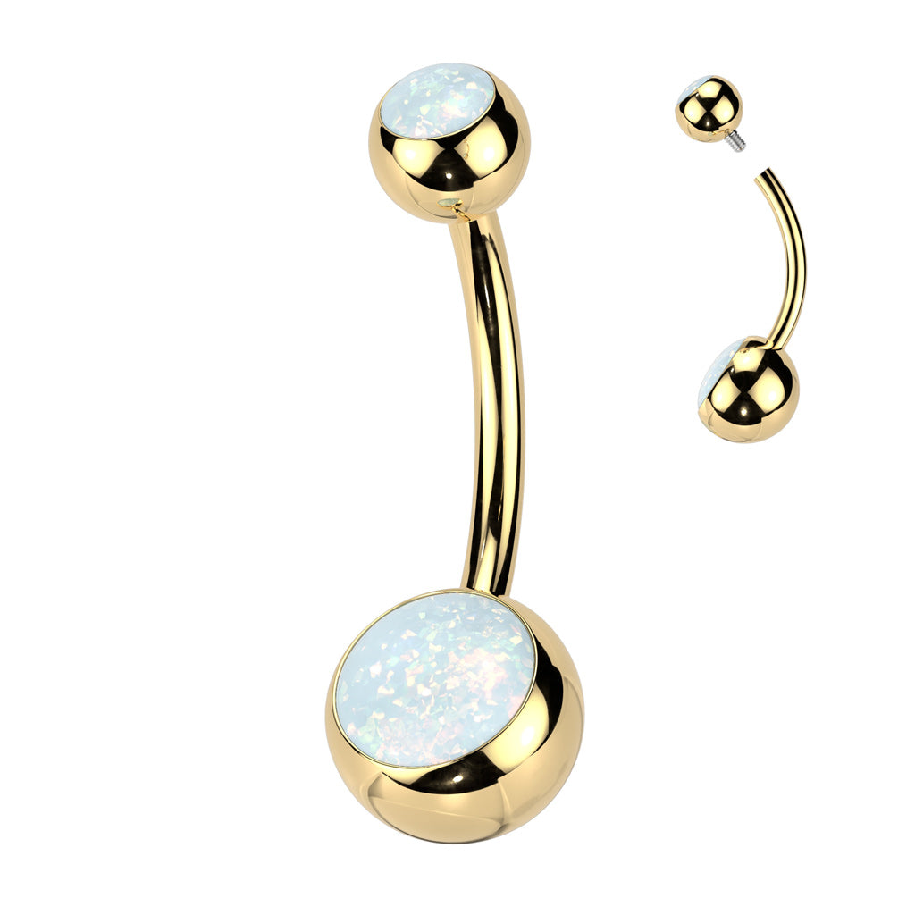 PREMIUM Titanium Rounded Bezel-Set Opal Navel Barbell 14g