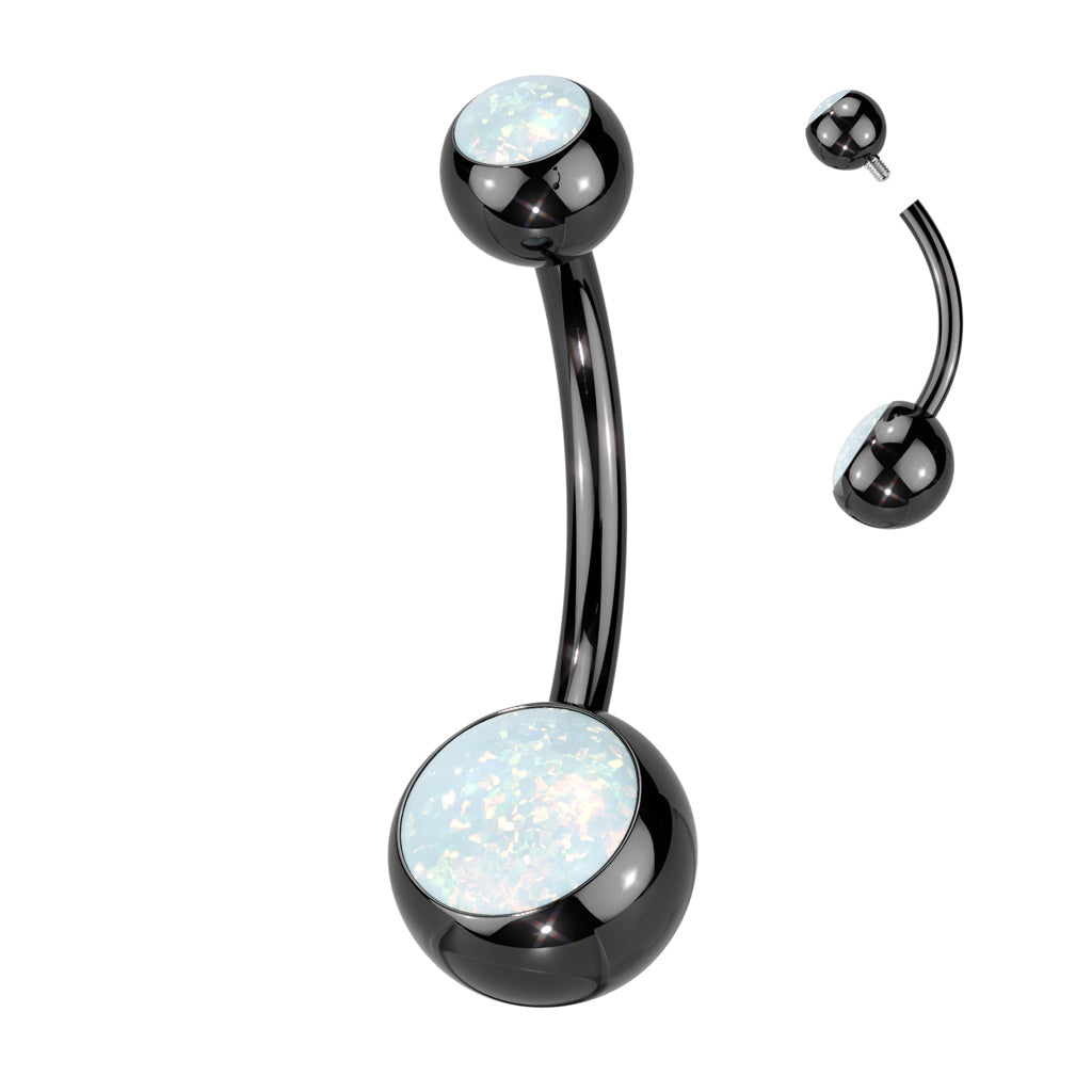 PREMIUM Titanium Rounded Bezel-Set Opal Navel Barbell 14g