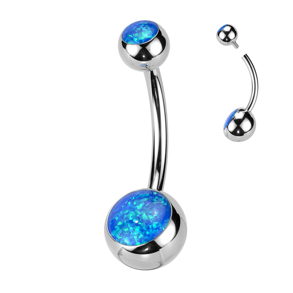 PREMIUM Titanium Rounded Bezel-Set Opal Navel Barbell 14g