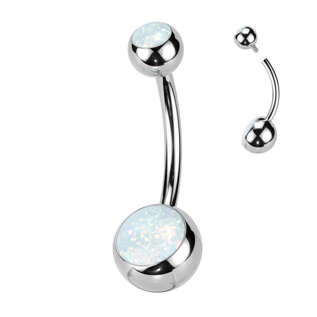 PREMIUM Titanium Rounded Bezel-Set Opal Navel Barbell 14g