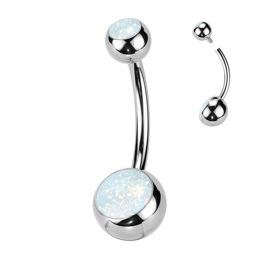 Premium Titanium Rounded Bezel-Set Opal Navel Barbell 14g