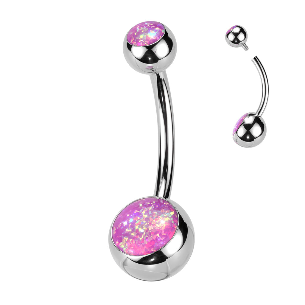 PREMIUM Titanium Rounded Bezel-Set Opal Navel Barbell 14g