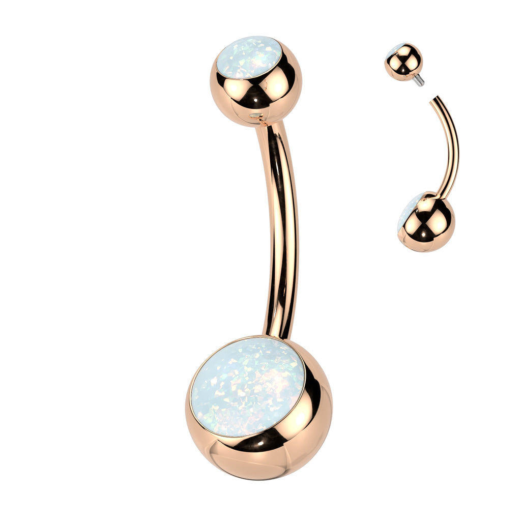 PREMIUM Titanium Rounded Bezel-Set Opal Navel Barbell 14g