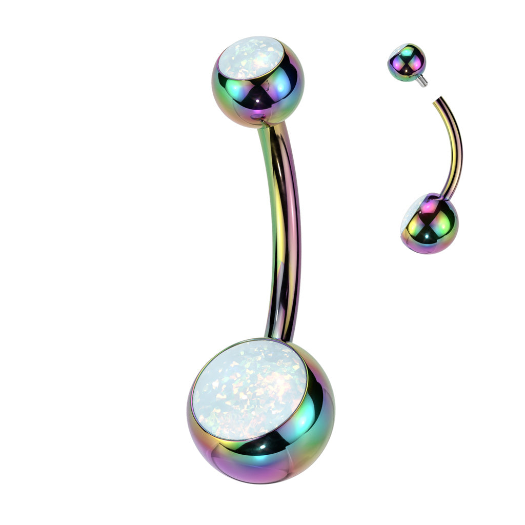 PREMIUM Titanium Rounded Bezel-Set Opal Navel Barbell 14g