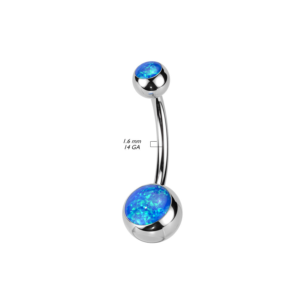 PREMIUM Titanium Rounded Bezel-Set Opal Navel Barbell 14g